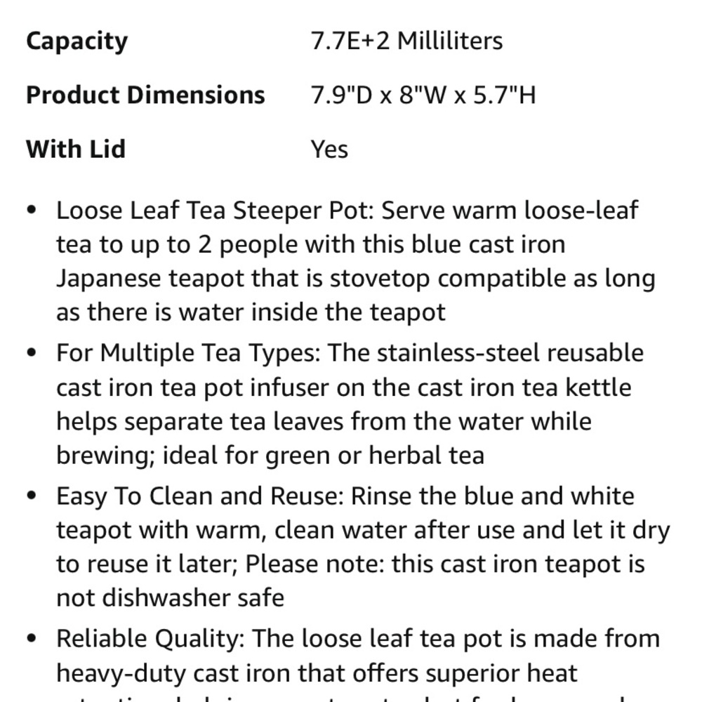 Juvale, Blue and Silver cast iron teapot with infuser for looseleaf and teabags - Picture 10 of 12